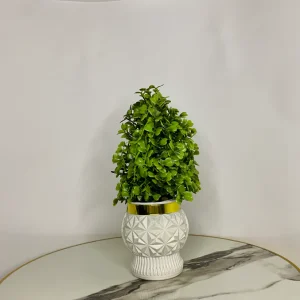 Artificial Mini Tree with Golden Collar Pot – Small Table Vase (Guldan) for Home Décor