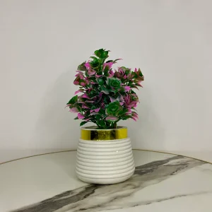 Artificial Mini Flower Plant with Golden Collar Pot – Elegant Home, Kitchen & Office Décor