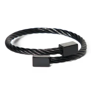 Rope Style Black Cuff Bracelet – Stainless Steel Fashion Bracelet for Men & Women