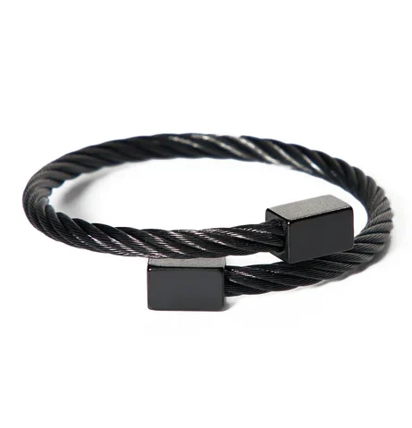 Rope Style Black Cuff Bracelet – Stainless Steel Fashion Bracelet for Men & Women