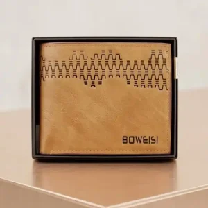 BOWEISI Men's Tan Patterned Leather Wallet – Slim Bifold Wallet for Men