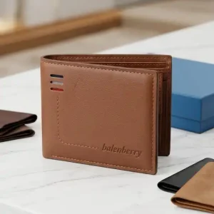 Balenberry Men's Brown Leather Bifold Wallet – Accent Stitching