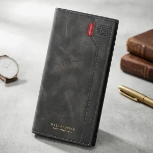 Balisi Style Black Leather Long Wallet for Men – Stylish & Spacious