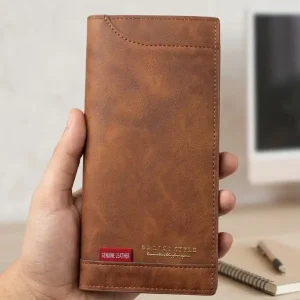 Balisi Style Brown Long Leather Wallet for Men – Stylish & Spacious