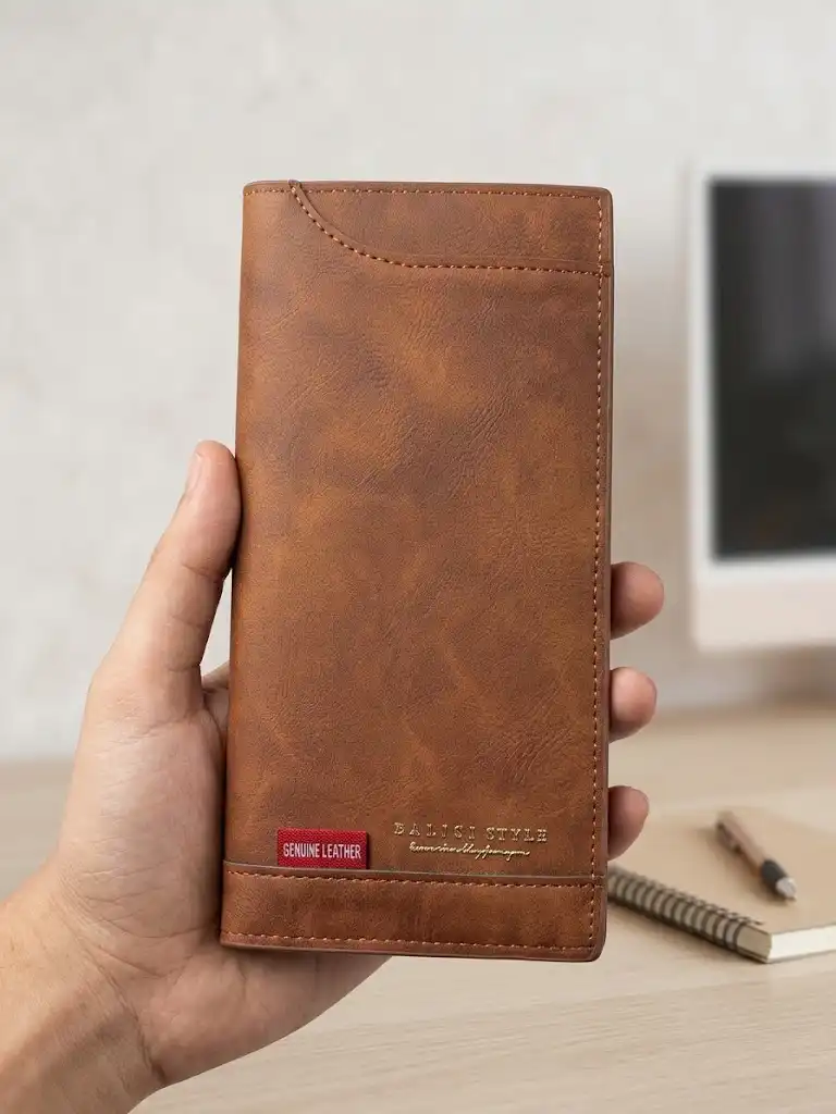 Balisi Style Brown Long Leather Wallet for Men – Stylish & Spacious