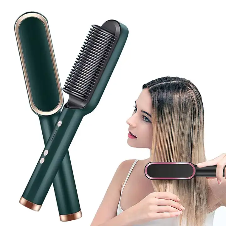 Electric Hair Straightener Brush – Heated Hair Smoothing & Styling Brush