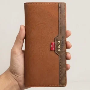 HORSE Brown Textured Leather Long Wallet for Men – Stylish & Premium
