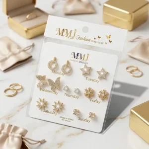 7 Days of Elegance Gold & Crystal Earring Set