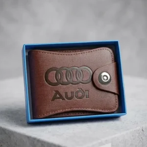 Audi Embossed Brown Leather Wallet for Men with Snap Button Closure