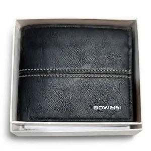 BOWEISI Textured Black Bifold Wallet for Men – Stylish & Classic Leather Wallet
