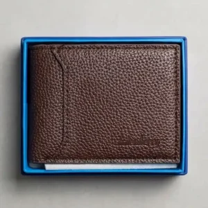 Balenberry Men's Textured Brown Leather Bifold Wallet – Stylish & Compact