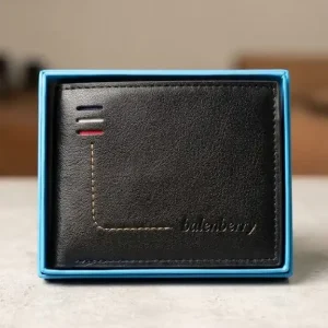 Balenberry Premium Black Leather Wallet for Men – Tri-Color Stripe Detail