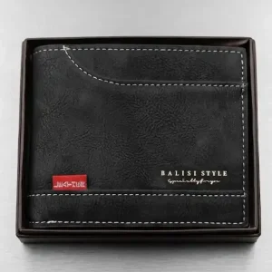 Balisi Style Men's Matte Black Leather Wallet – White Stitching
