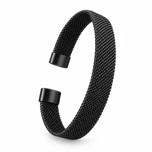 Black Stainless Steel Mesh Cuff Bracelet – Stylish Adjustable Bracelet for Women