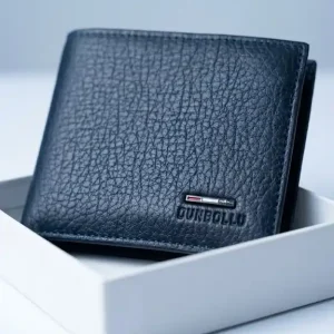 DUNBOLLU Premium Grain Leather Bifold Wallet – Navy Blue Men's Wallet