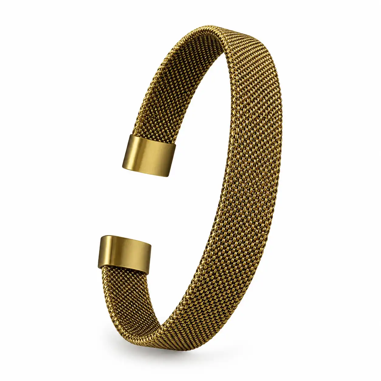 Gold Stainless Steel Mesh Cuff Bracelet – Stylish Adjustable Bracelet for Women