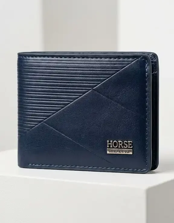 HORSE Imperia Two-Tone Textured Navy Blue Leather Wallet for Men – Stylish & Premium