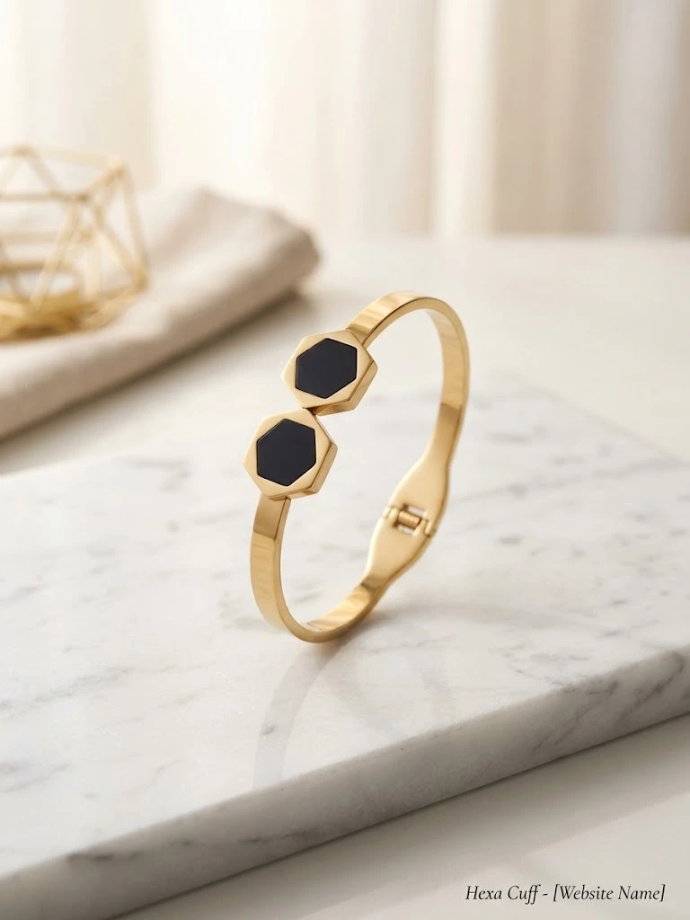 Hexagon Onyx Golden Stainless Steel Bracelet