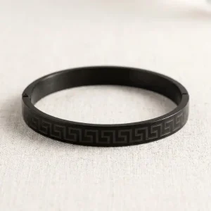 Matte Black Engraved Cuff Stainless Steel Bracelet
