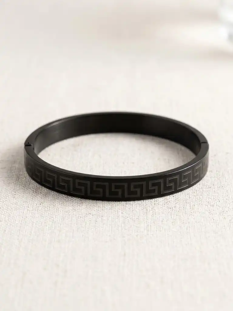 Matte Black Engraved Cuff Stainless Steel Bracelet