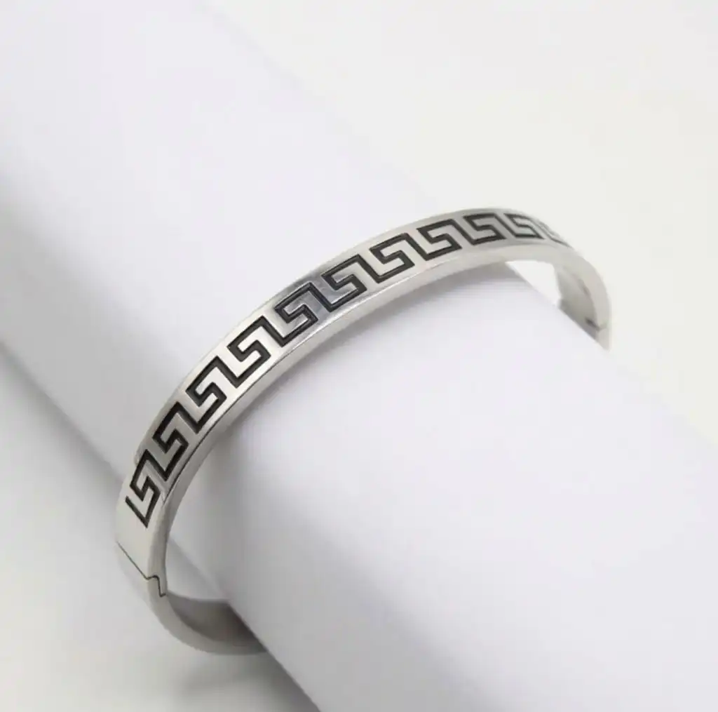 Meander Pattern Stainless Steel Bracelet