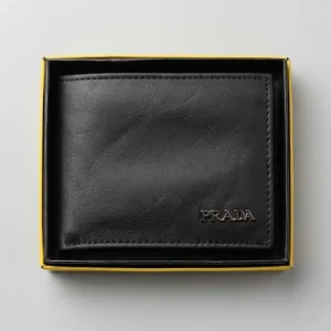 PRADA Men's Black Smooth Leather Bifold Wallet – Classic & Elegant