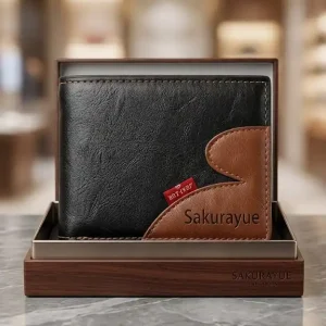 Sakurayue Fine Goods Men's Two-Tone Leather Bifold Wallet – Black & Brown