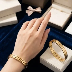 Stainless Steel Golden Greek Key Bracelet